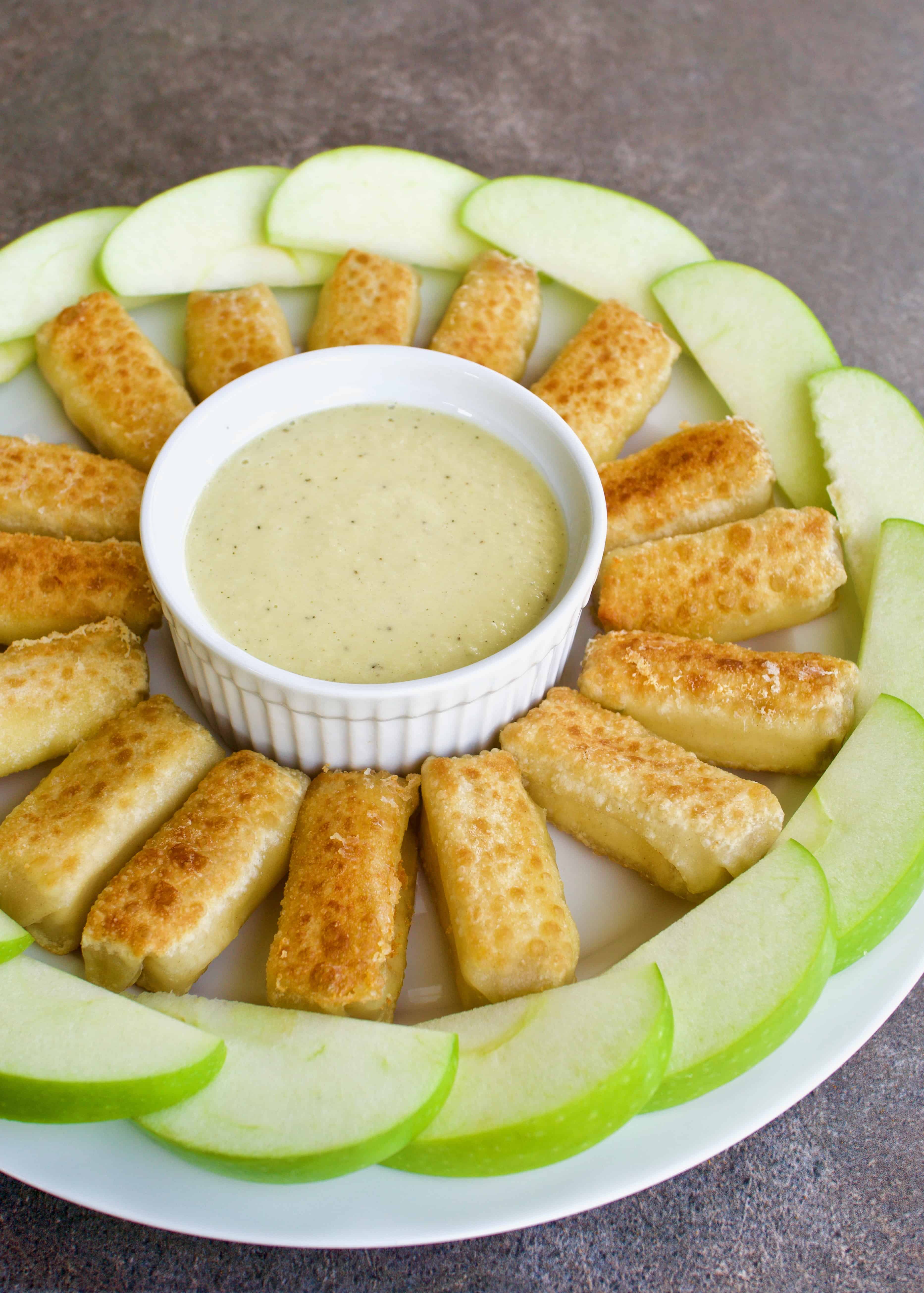 Crispy Brie Rolls with Green Apple Vinaigrette Yummy Noises